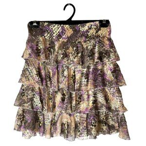 Diane Von Furstenberg Skirt Women 2 Brown Silk Snakeskin Sequins‎ Tiered Mini